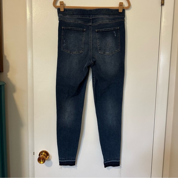 SPANX Distressed Ankle Skinny Jeans Raw Hem Womens Large Blue - Picture 11 of 12